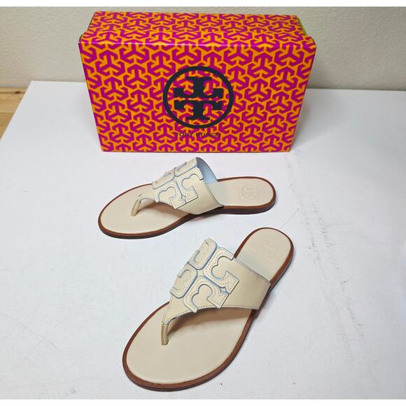 Tory Burch Jamie 6.5 Full Logo Thong Flip-flops Used few Times in Box. Classy - Picture 2 of 15